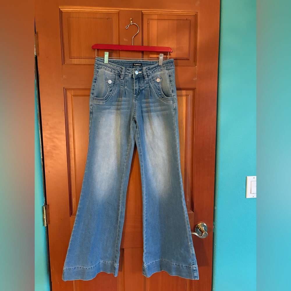 Flamingals low rise wide leg stretch denim jeans NWOT - Picture 3 of 9